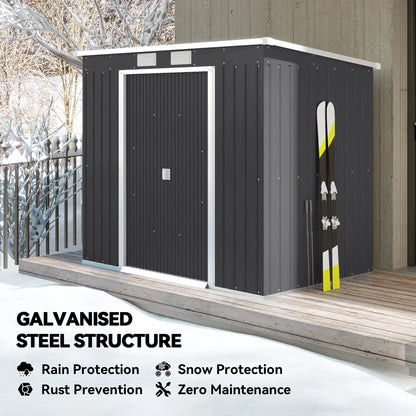 7 x 4ft Galvanised Steel Garden Shed, Foundation Kit, Dark Grey Sheds at Gallery Canada
