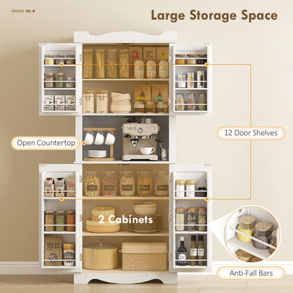 73 Inch Kitchen Pantry Cabinet, Adjustable Shelves, Microwave Stand, White Kitchen Pantry Cabinets at Gallery Canada