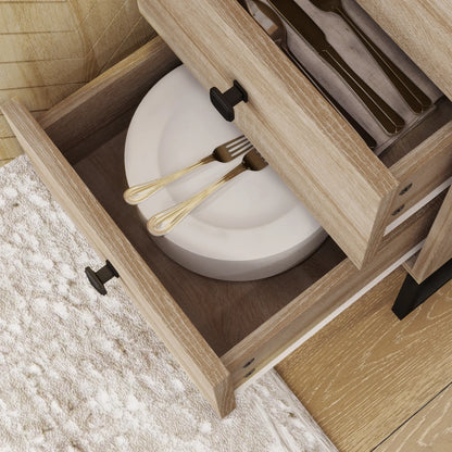 Modern Sideboard, 42.5" Buffet Cabinet, Adjustable Shelves, 3 Drawers, Oak Storage Cabinets at Gallery Canada