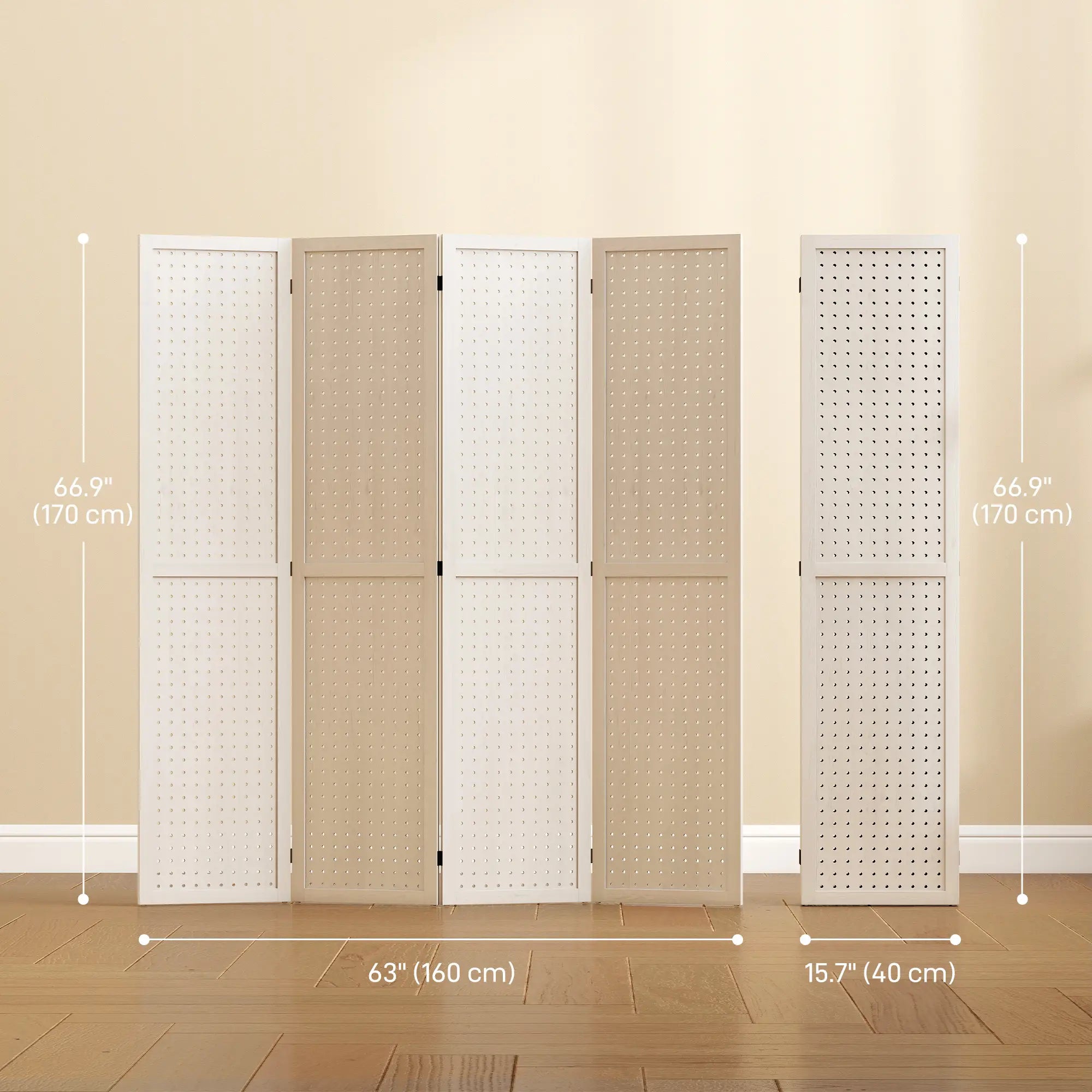 5.6 Ft. Tall 4-Panel Room Divider, Pegboard Privacy Screen, White Room Dividers at Gallery Canada