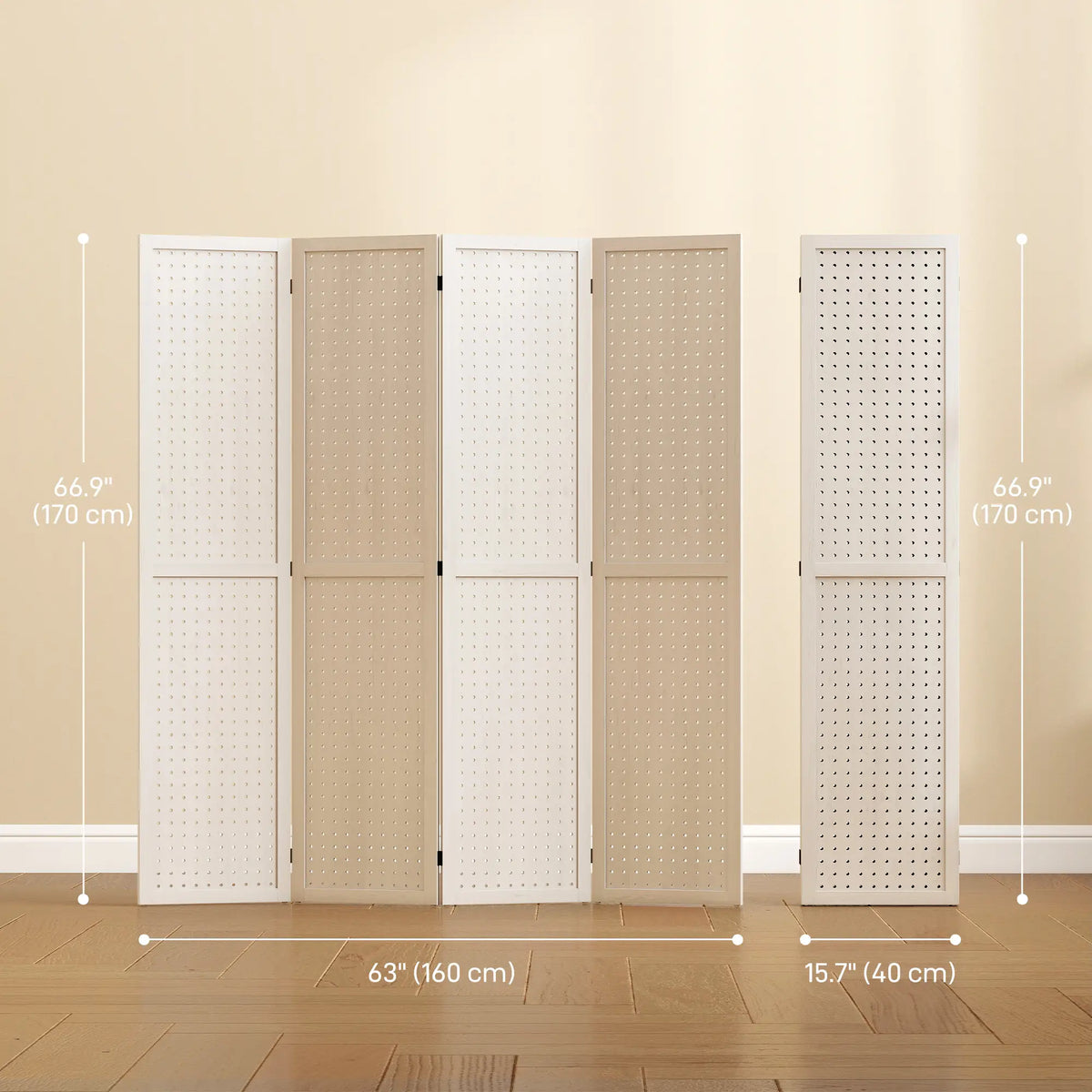 5.6 Ft. Tall 4-Panel Room Divider, Pegboard Privacy Screen, White Room Dividers at Gallery Canada
