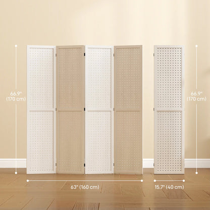 5.6 Ft. Tall 4-Panel Room Divider, Pegboard Privacy Screen, White Room Dividers at Gallery Canada