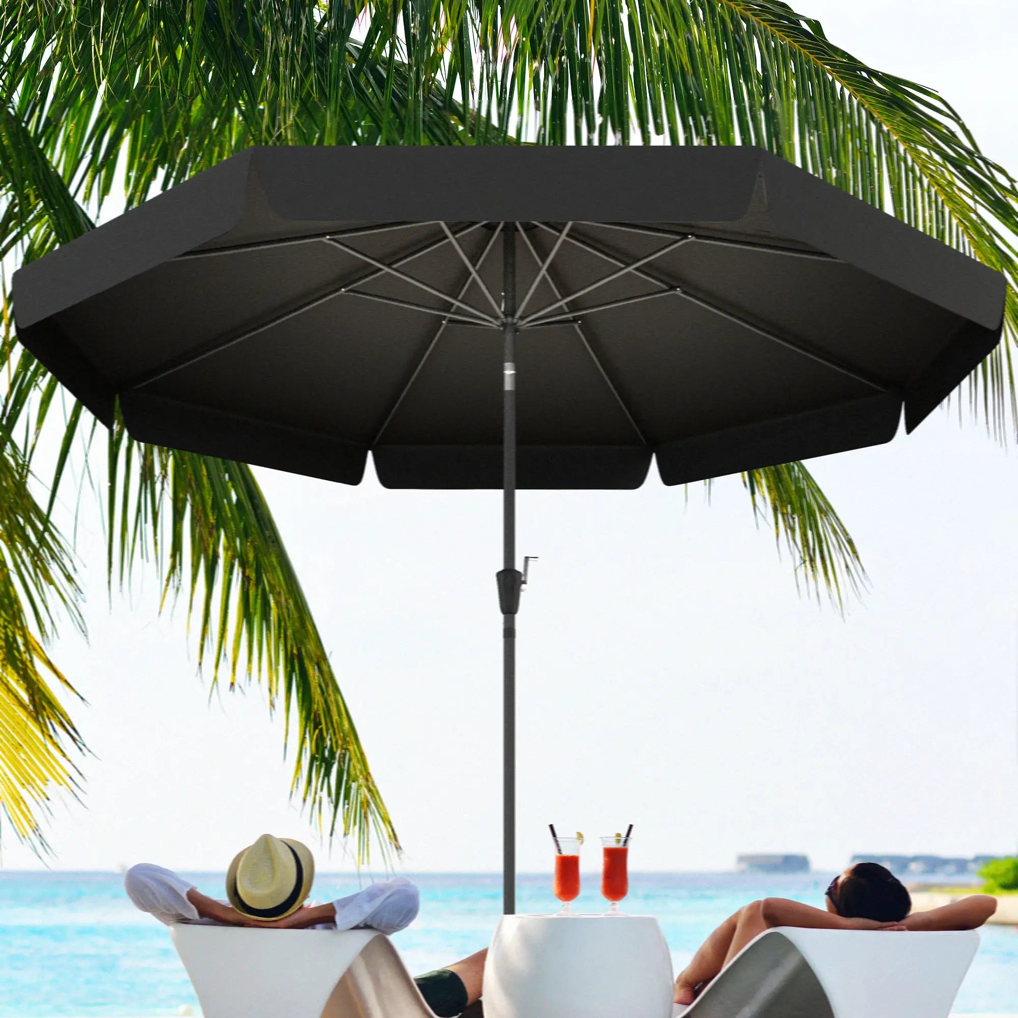 8.5 ft Round Patio Umbrella, Tilt and Crank, Black Sun Umbrellas at Gallery Canada