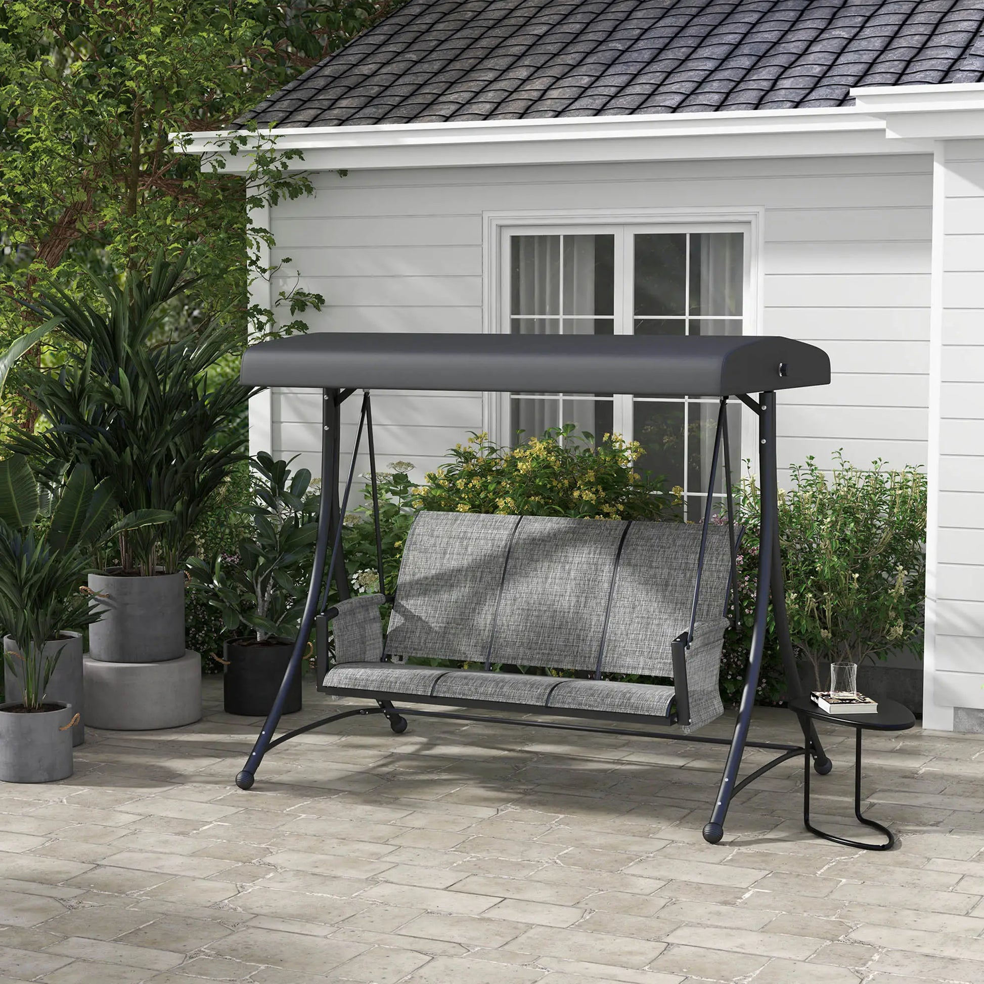 3 Person Porch Swing, Adjustable Canopy, Mixed Grey, Grey Porch Swings with Canopy at Gallery Canada