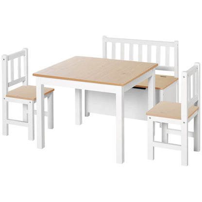 Kids Wood Table Chair Set, 4-Piece, Storage, Easy Clean, Natural, White Kids Table Sets Natural and White at Gallery Canada