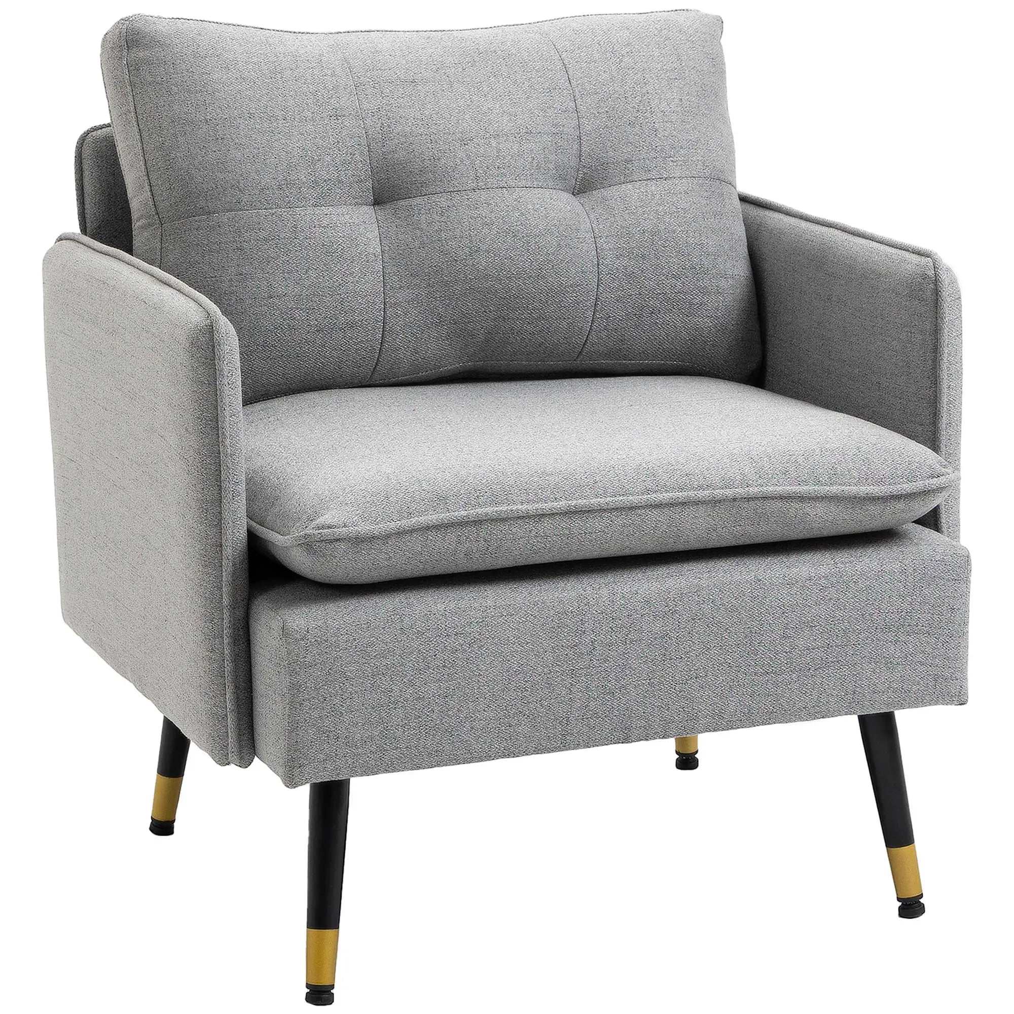 Modern Armchair, Upholstered Accent Chair, Tufted Back, Steel Legs, Grey Accent Chairs Grey at Gallery Canada