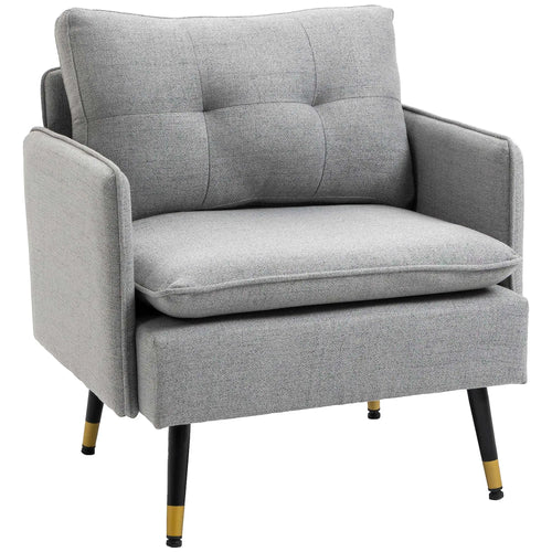 Modern Armchair, Upholstered Accent Chair, Tufted Back, Steel Legs, Grey