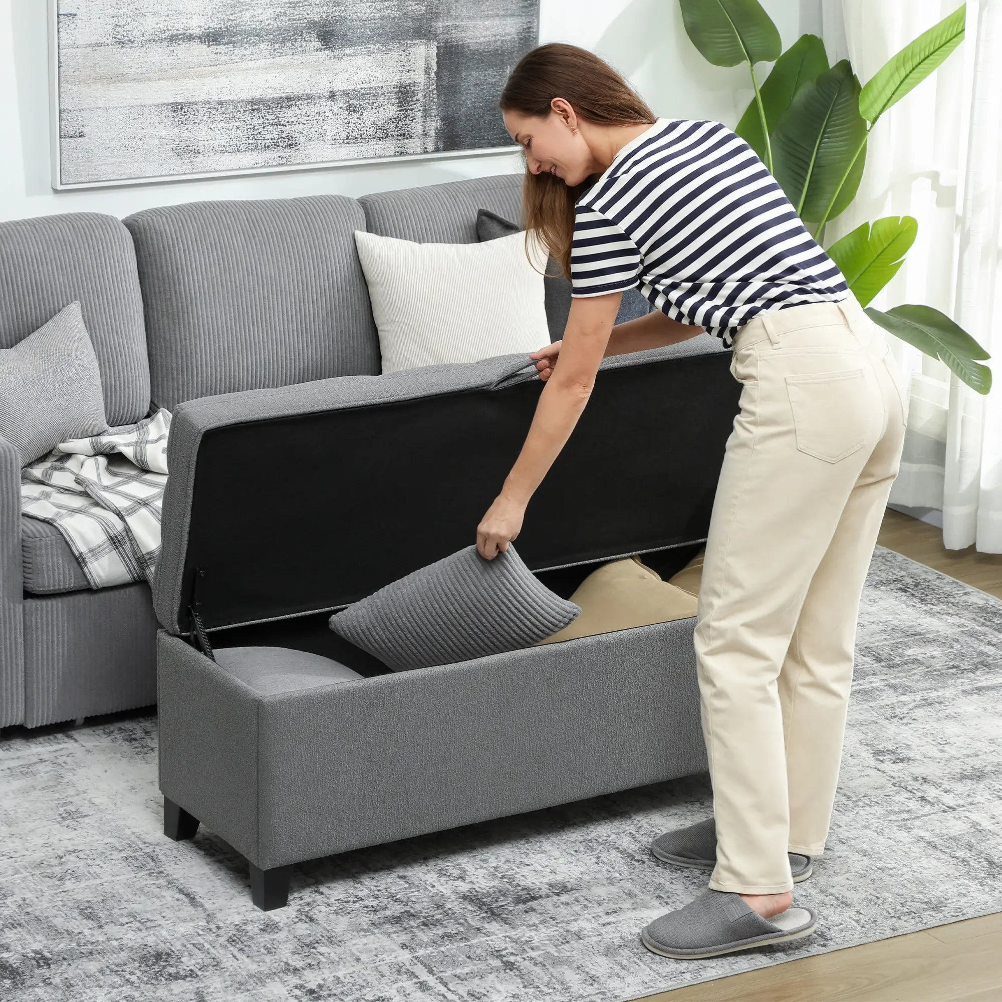 Storage Ottoman Bench, Foot Rest, 47 Inches, Dark Grey Storage Ottomans & Benches at Gallery Canada