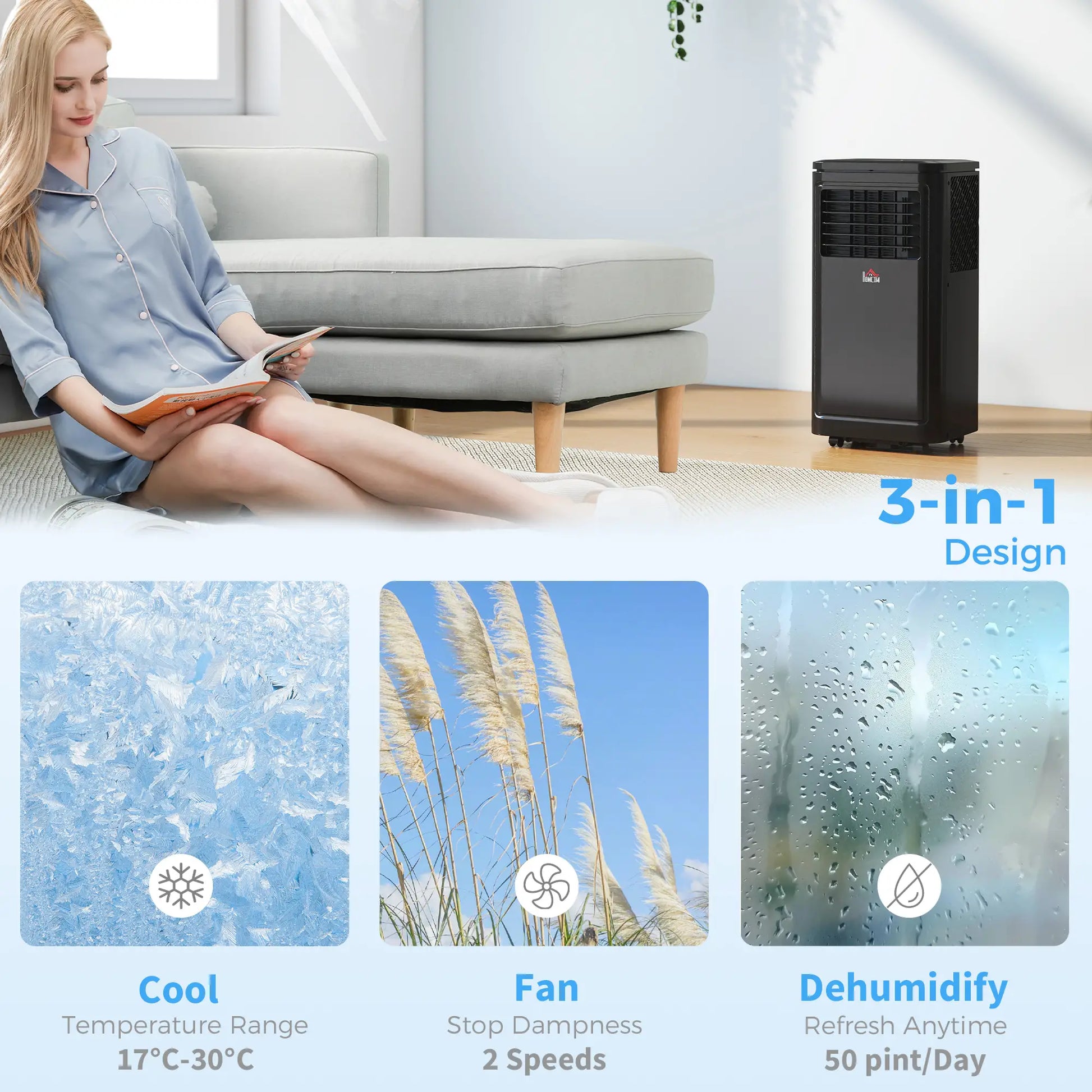 8000 BTU Portable AC, Dehumidifier, Remote, 24H Timer, Black Air Conditioner at Gallery Canada