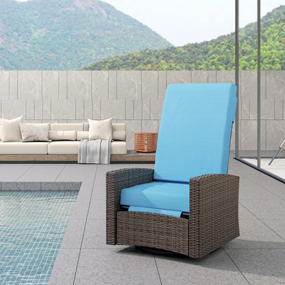 Outdoor Rattan Lounge Chair with Footrest, Soft Cushion, Sky Blue Patio Chairs at Gallery Canada