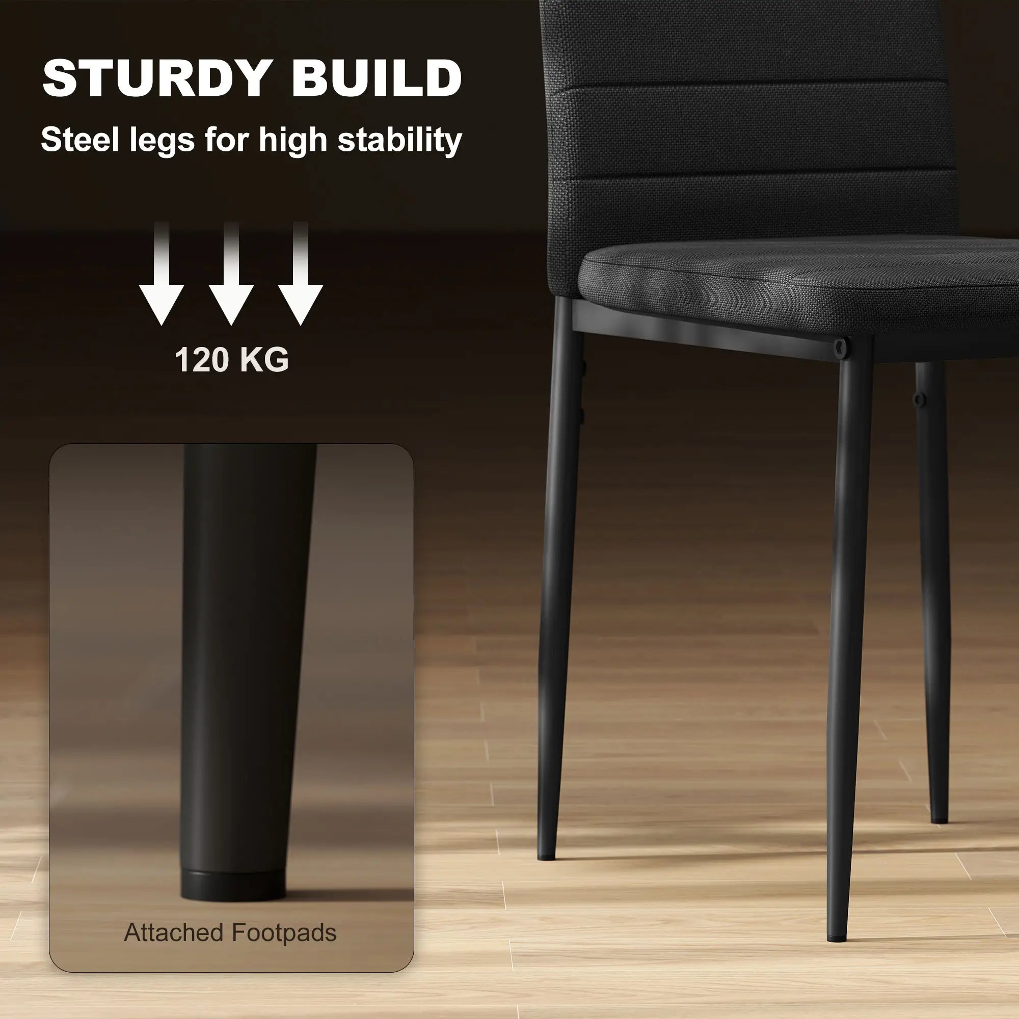 Modern High Back Dining Chairs, PU Leather Upholstered, Set of 6, Black Dining Chairs at Gallery Canada