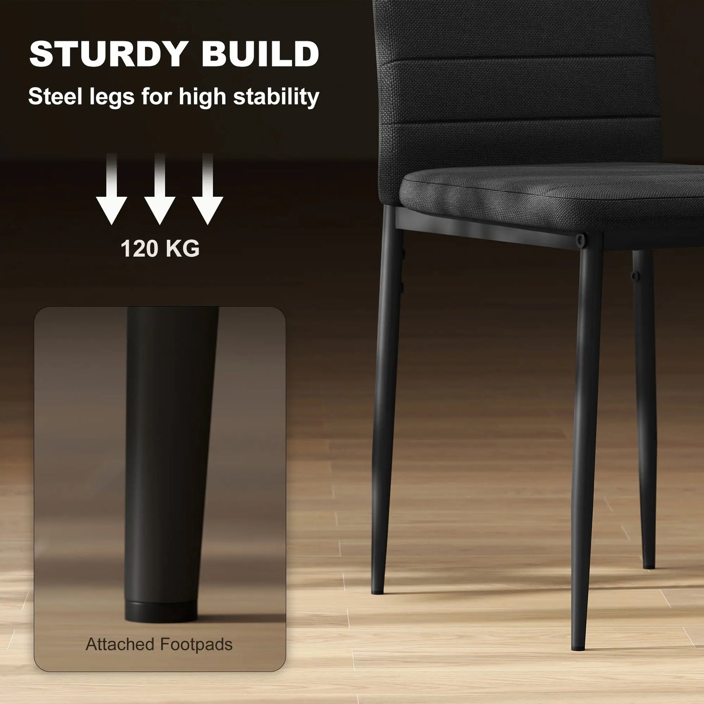 Modern High Back Dining Chairs, PU Leather Upholstered, Set of 6, Black Dining Chairs at Gallery Canada