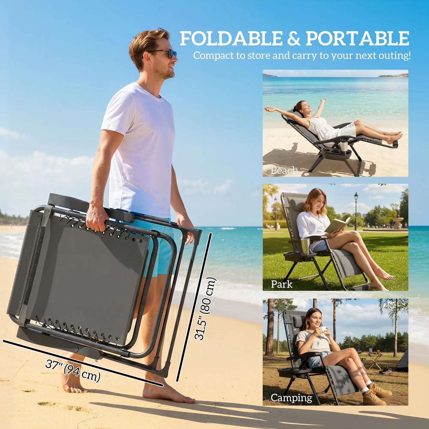 Zero Gravity Chair, Reclining Outdoor Lounger, 400 LBS Capacity, Dark Grey Lounger Chairs at Gallery Canada