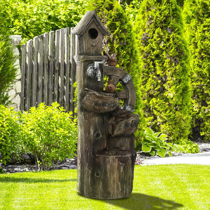 2-in-1 Outdoor Water Fountain With Birdhouse, 13.6" L x 11.6" W x 36.2" H, Mixed Colour Water Fountains at Gallery Canada