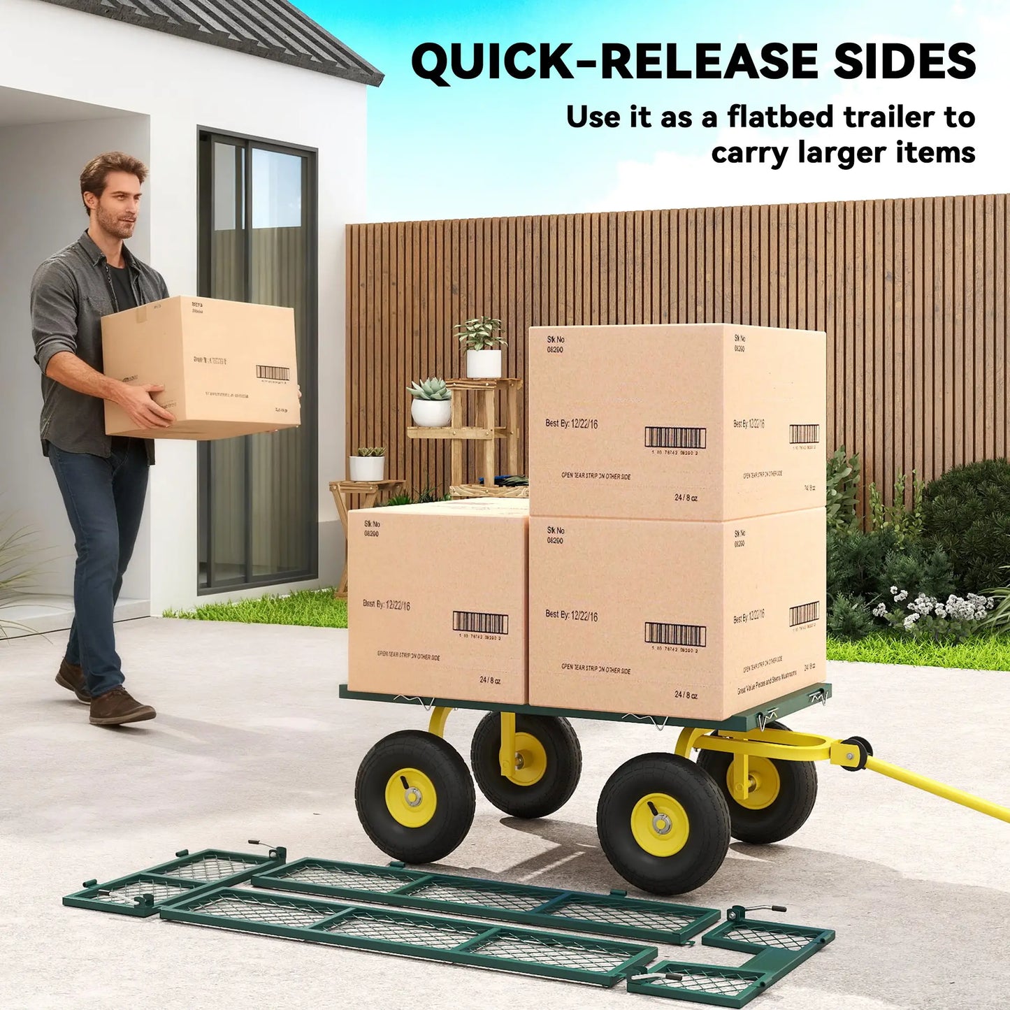 Garden Utility Wagon Cart, Removable Sides, 10" Wheels, Green Folding Garden Carts at Gallery Canada