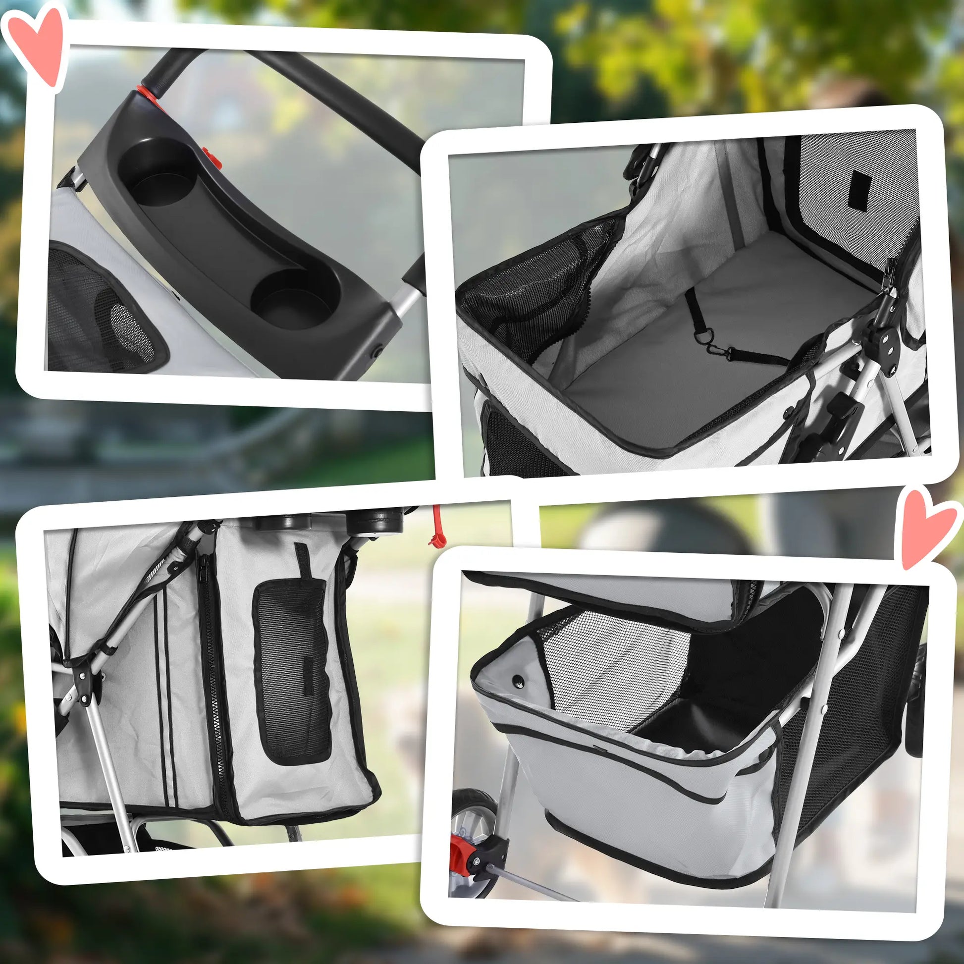 3 Wheel Foldable Dog Stroller, Storage Basket, Adjustable Canopy, Cupholder, Grey Dog Bike Trailers & Strollers at Gallery Canada