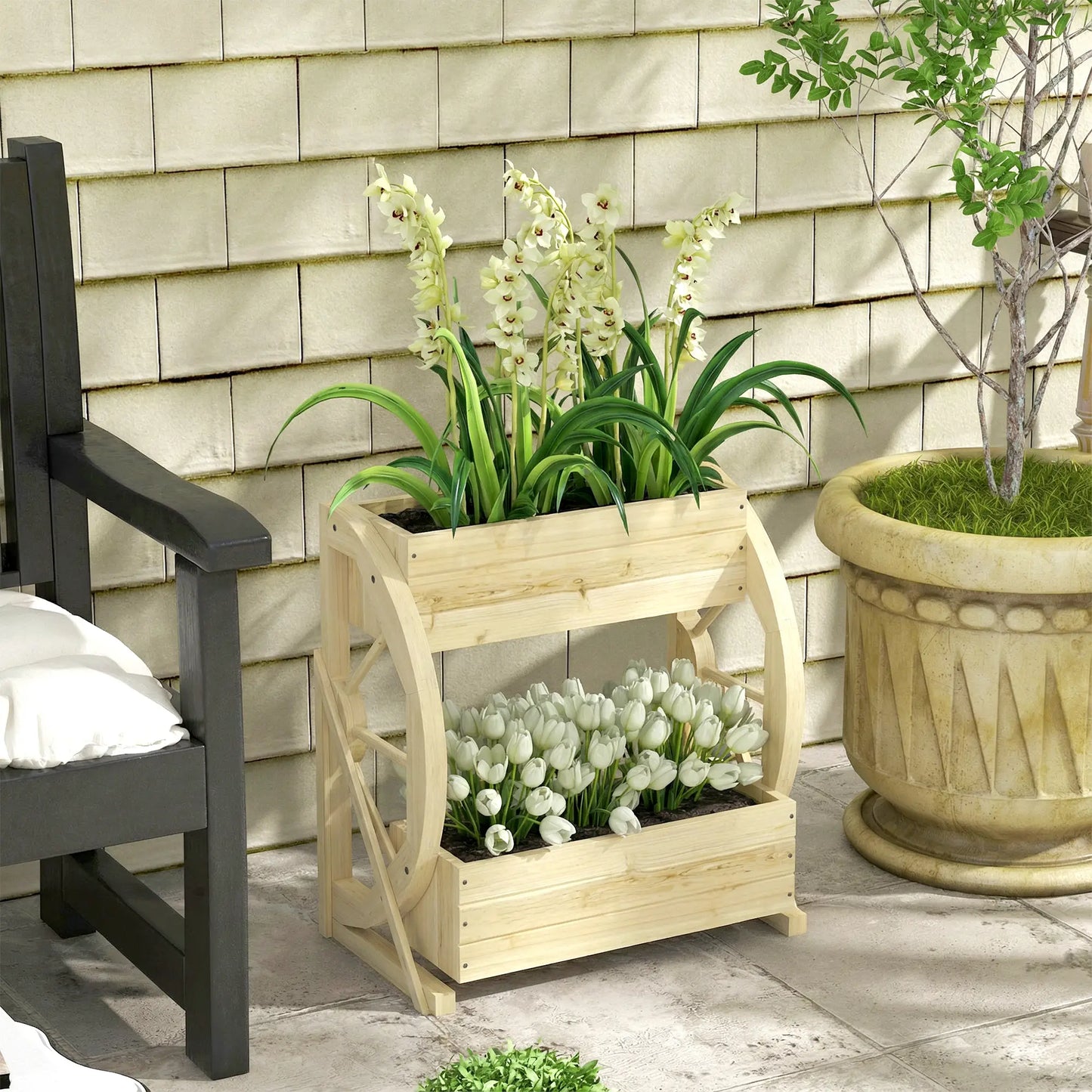 Wooden Wagon Planter Box, 2-Tier Raised Garden Bed, Wooden Wooden Planter Boxes at Gallery Canada
