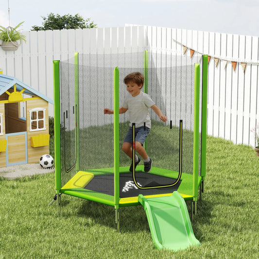 85" Trampoline With Safety Enclosure, Slide Ladder, Ages 3+, Green Trampolines Green, Yellow at Gallery Canada