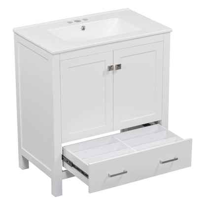 Single Sink Bathroom Vanity, Solid Wood, Soft-Close Doors, 30" L x 18.5" W x 34" H, White Sink Cabinets at Gallery Canada