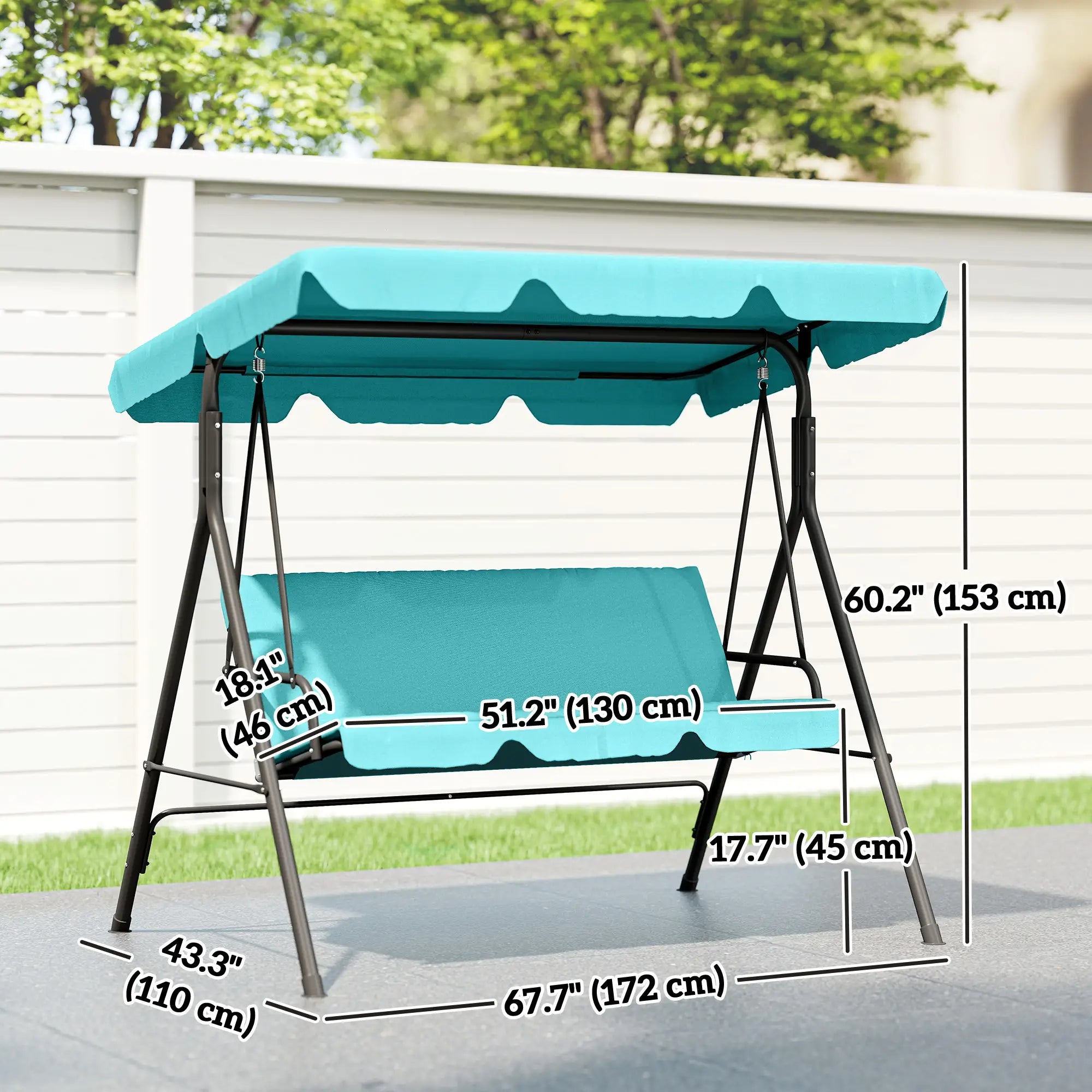 3-Seater Outdoor Porch Swing, Adjustable Canopy, Teal Porch Swings with Canopy at Gallery Canada