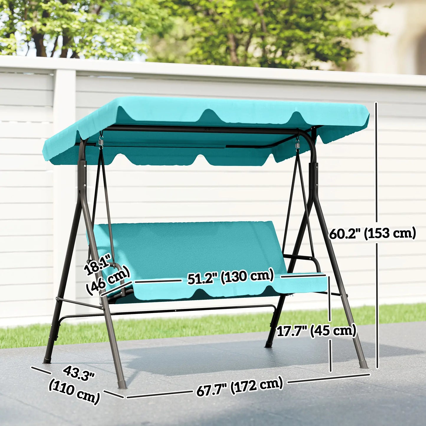 3-Seater Outdoor Porch Swing, Adjustable Canopy, Teal Porch Swings with Canopy at Gallery Canada
