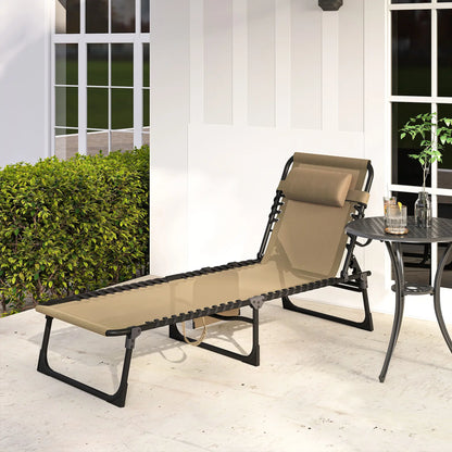 Outdoor Folding Chaise Lounge, Adjustable Backrest, Removable Pillow, Beige Lounger Chairs at Gallery Canada