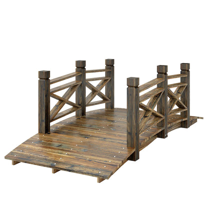 Garden Bridge, Wooden Arch Footbridge With Safety Rails, Carbonized Garden Decor Tan at Gallery Canada