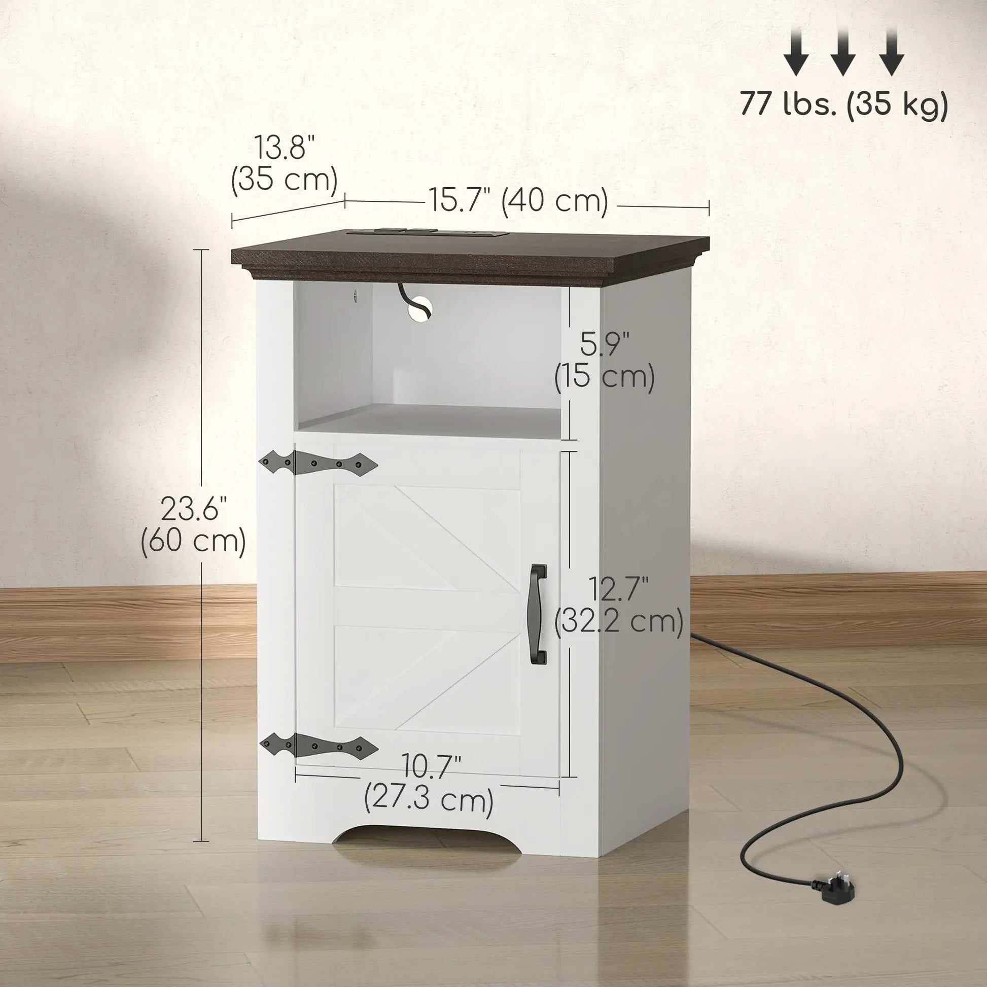 Set of 2 Side Tables, Night Stands with Outlets, White Side Tables at Gallery Canada