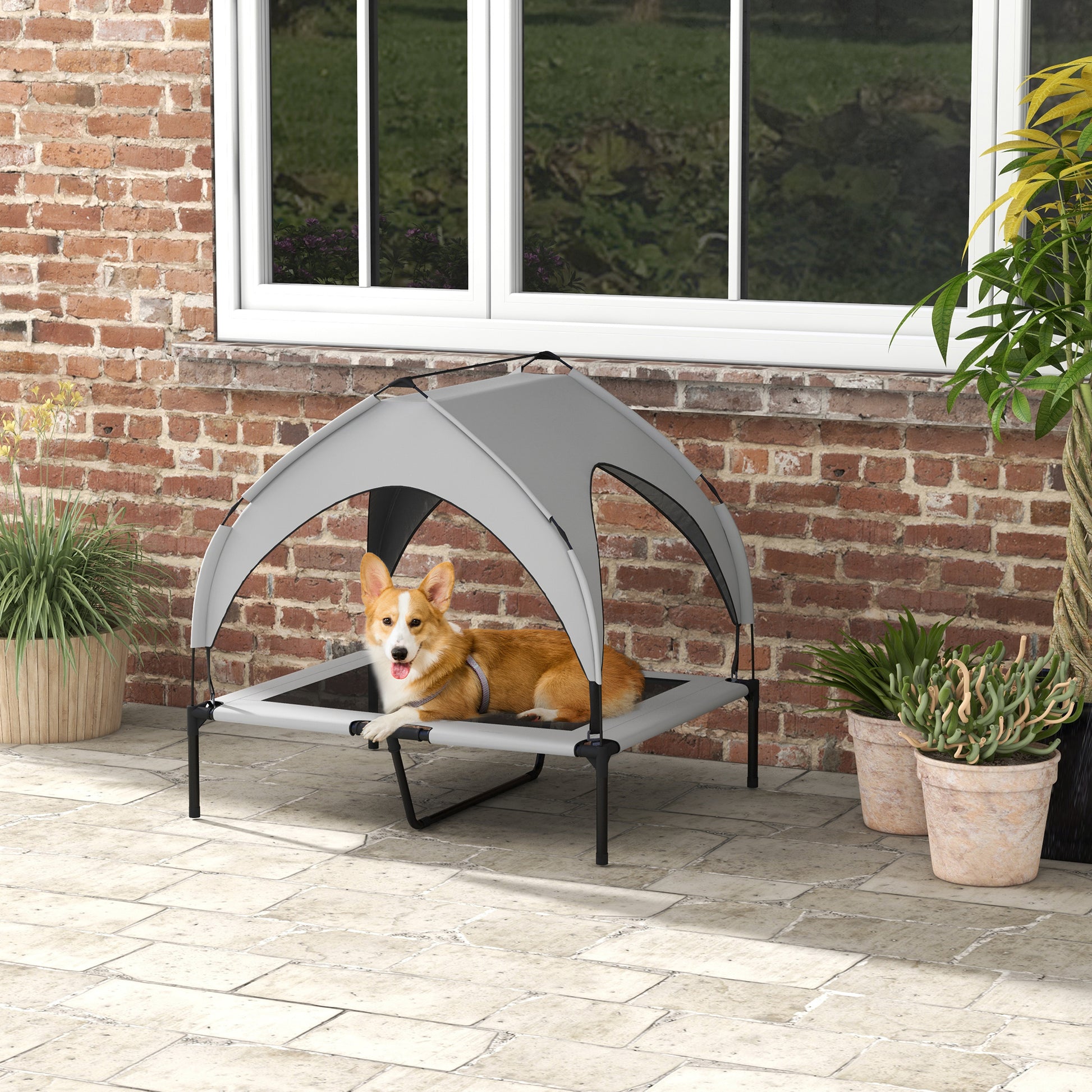 Raised Dog Bed Cooling Dog Cot w/ Canopy Washable Breathable Mesh, for Medium and Large Dogs, Light Grey at Gallery Canada