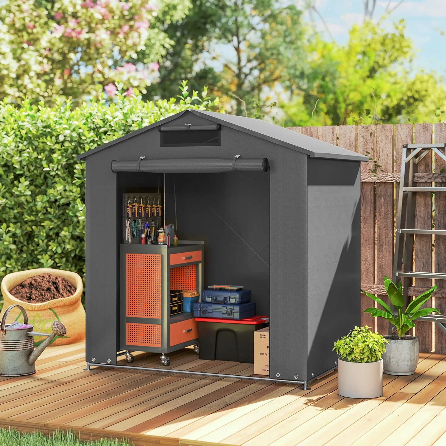 6' x 4' Portable Shed, Waterproof Bike Tent, Dark Grey
