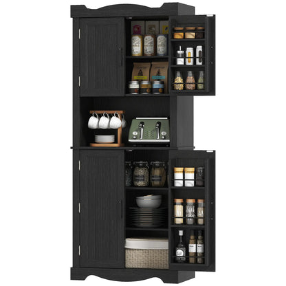 73 Inch Kitchen Pantry Cabinet, Freestanding Hutch, 12 Shelves, Black Kitchen Pantry Cabinets Black at Gallery Canada