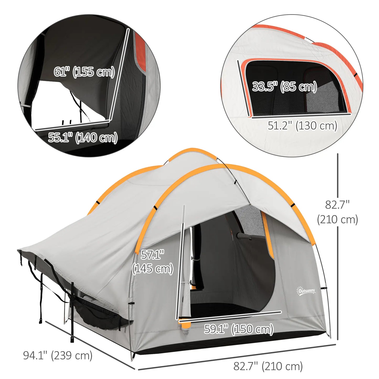 2000mm Waterproof SUV Tent, 3 Doors, Mesh Window, 5-6 Person, Grey, Orange Camping Tents at Gallery Canada