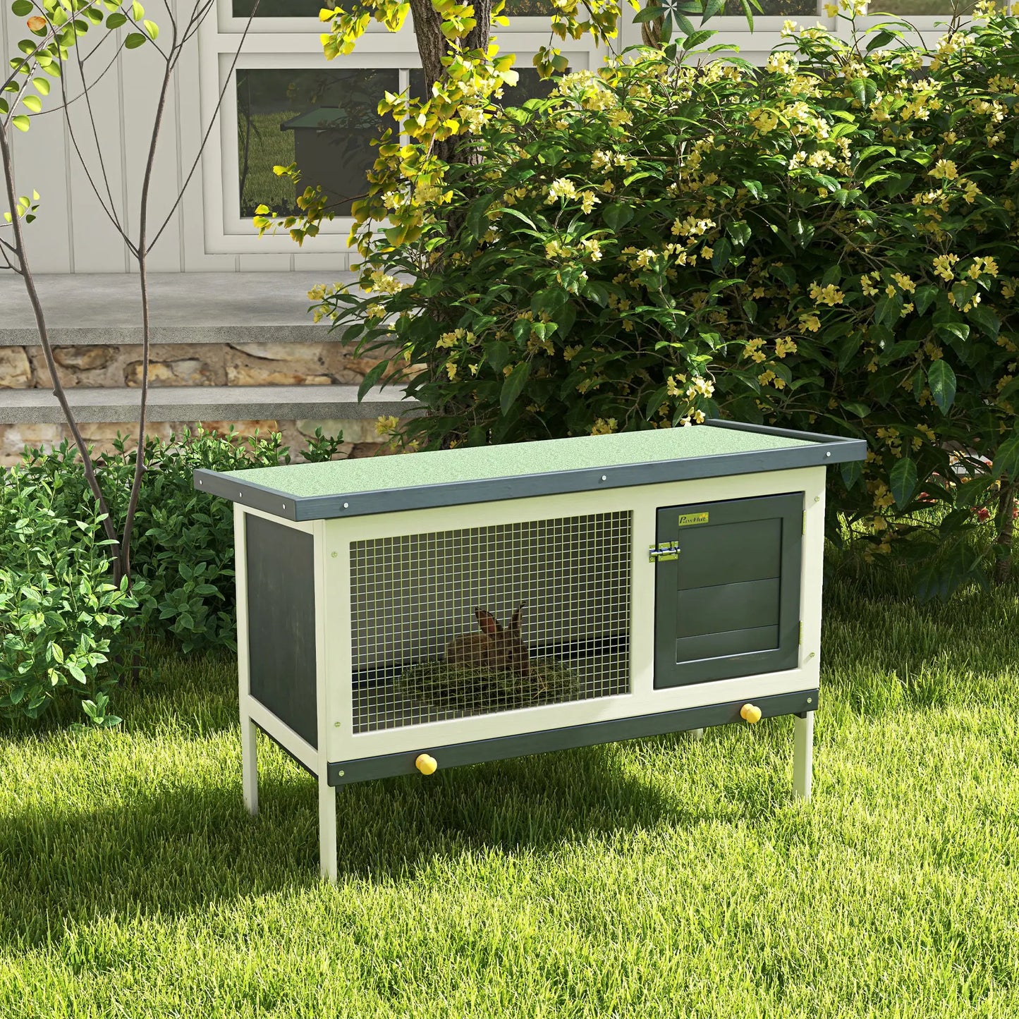 Wooden Outdoor Rabbit Hutch, Slide-Out Tray, Openable Roof, 35" W x 18" D x 26" H, Black Rabbit Hutch at Gallery Canada
