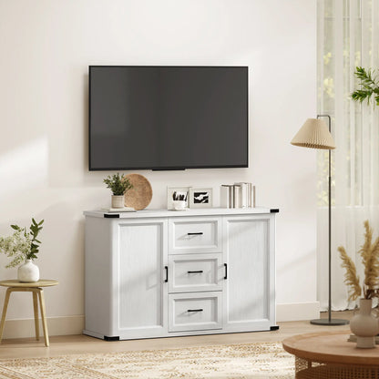 Sideboard With 3 Drawers, 2 Doors, 47" Buffet Cabinet, White Wood Grain, White Storage Cabinets at Gallery Canada