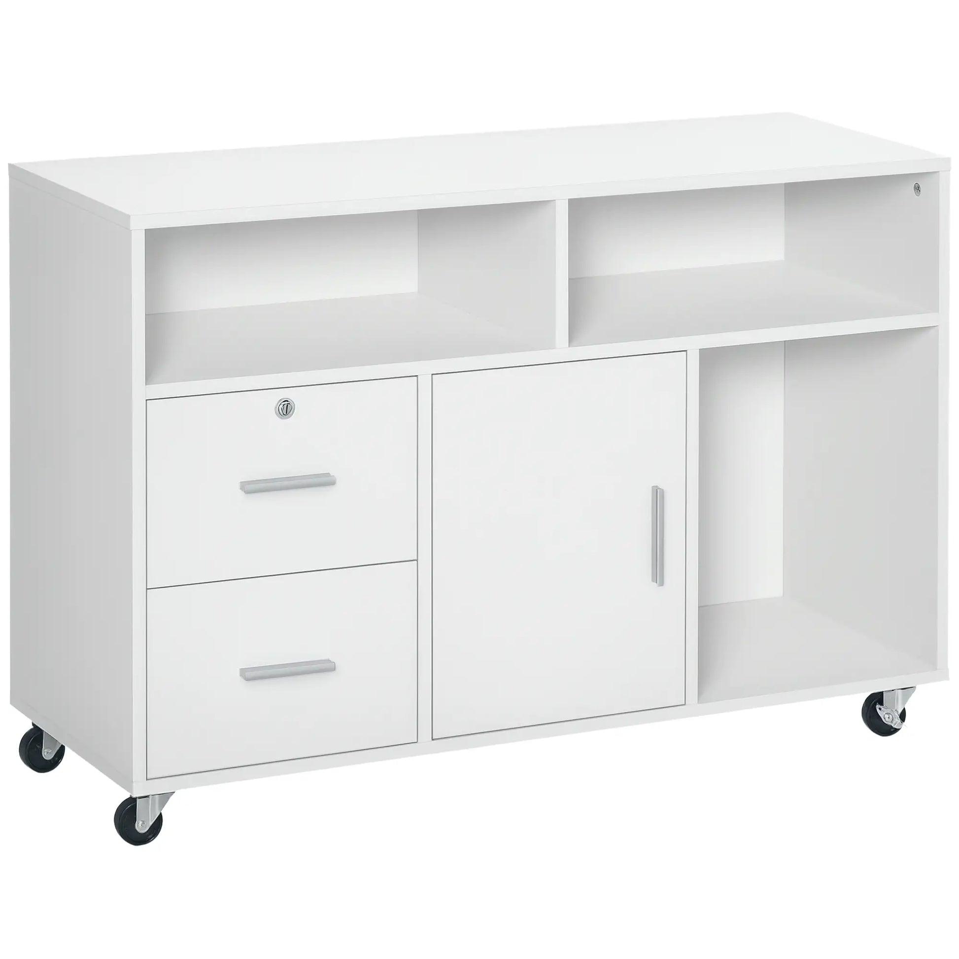 Lateral Filing Cabinet, Open Shelf, Mobile with Wheels, Lockable Drawer, White Office Cabinets & Cupboards White at Gallery Canada