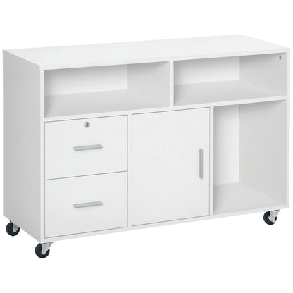 Lateral Filing Cabinet, Open Shelf, Mobile with Wheels, Lockable Drawer, White Office Cabinets & Cupboards White at Gallery Canada