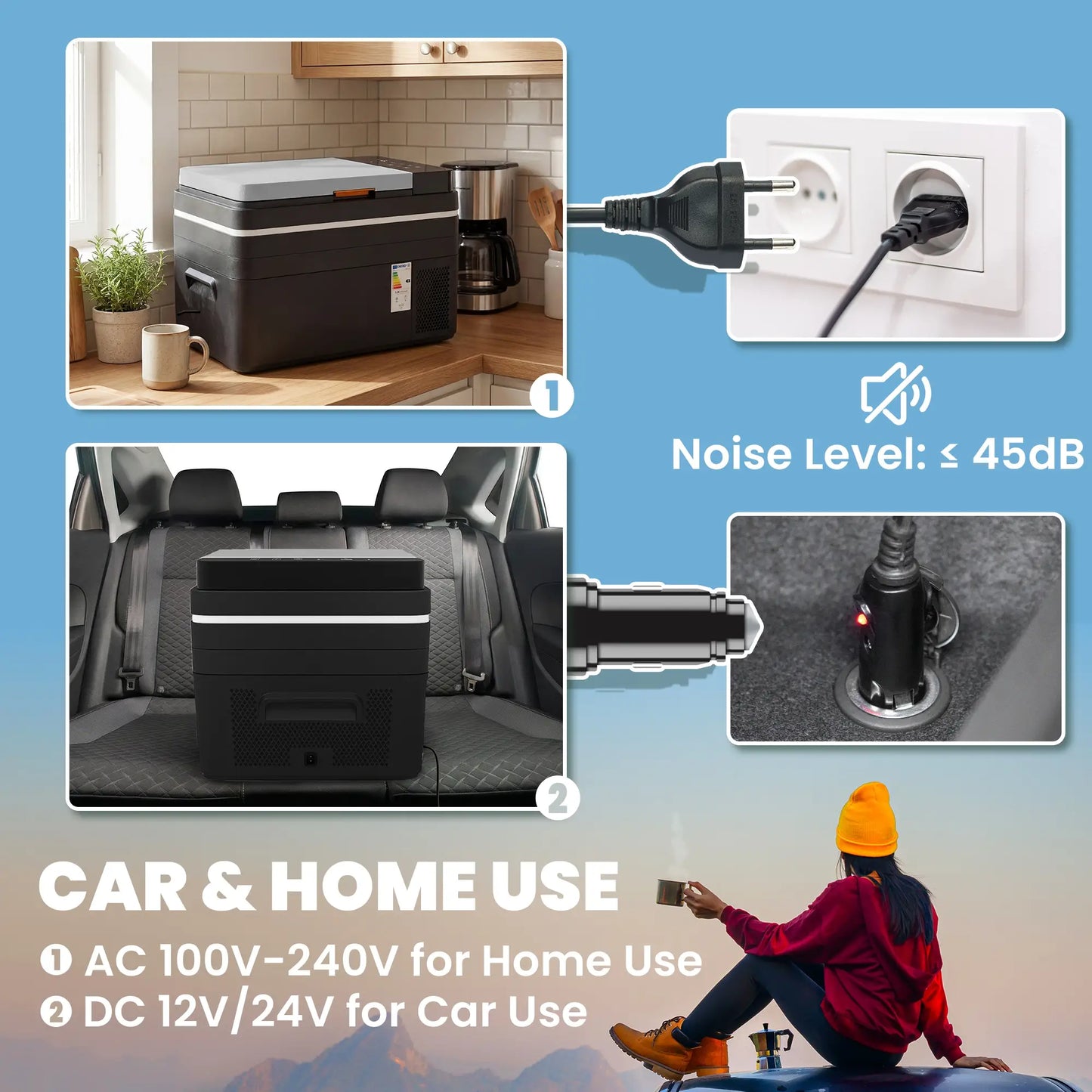 12 Volt Car Refrigerator, 32QT, App Control, 12/24V DC, 100-240V AC, Black Car Coolers at Gallery Canada