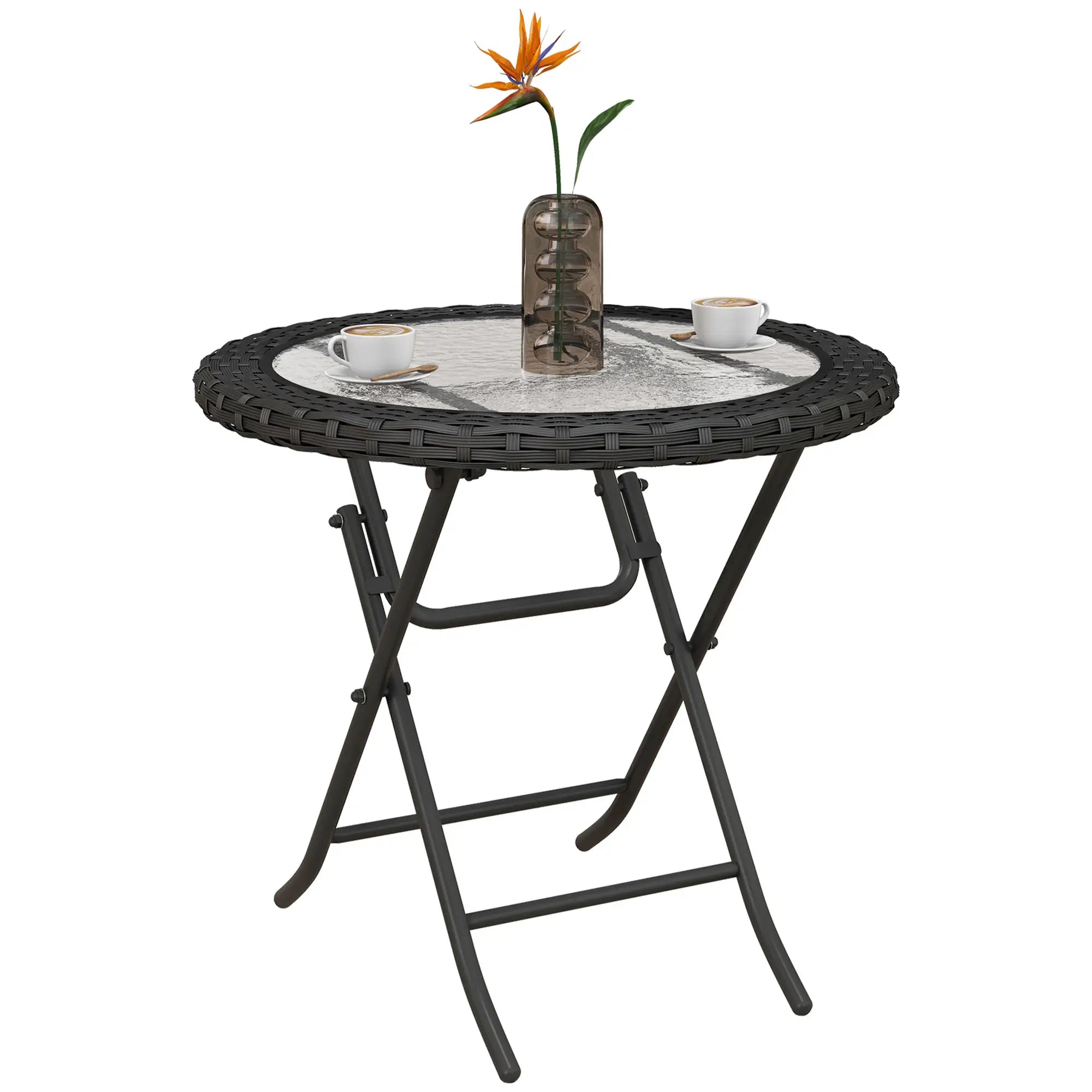 Folding Round Tempered Glass Table, Metal Frame, Black Patio Side Tables at Gallery Canada