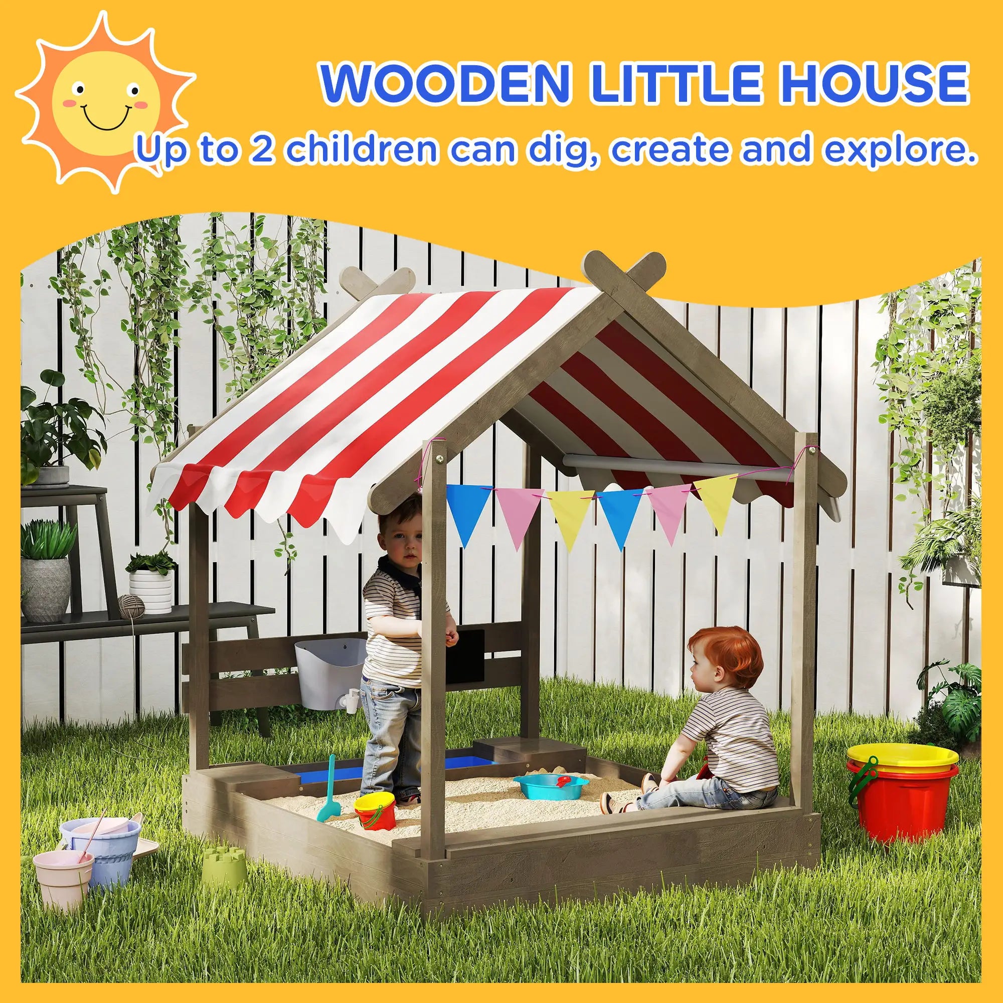 Outdoor Wooden Sandbox With Cover, 3-7 Years Old, Backyard, Grey Sandboxes & Accessories at Gallery Canada