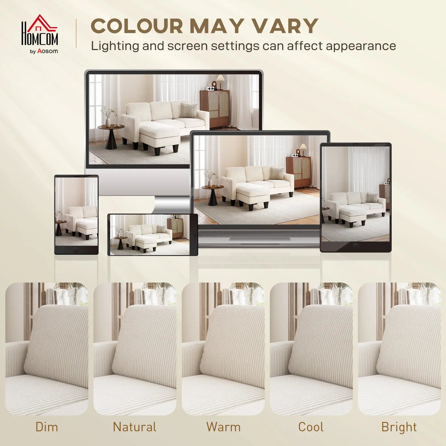 L Shaped Sectional Sofa, With Chaise Or Ottoman, Cream White 3-Seater Sofas at Gallery Canada