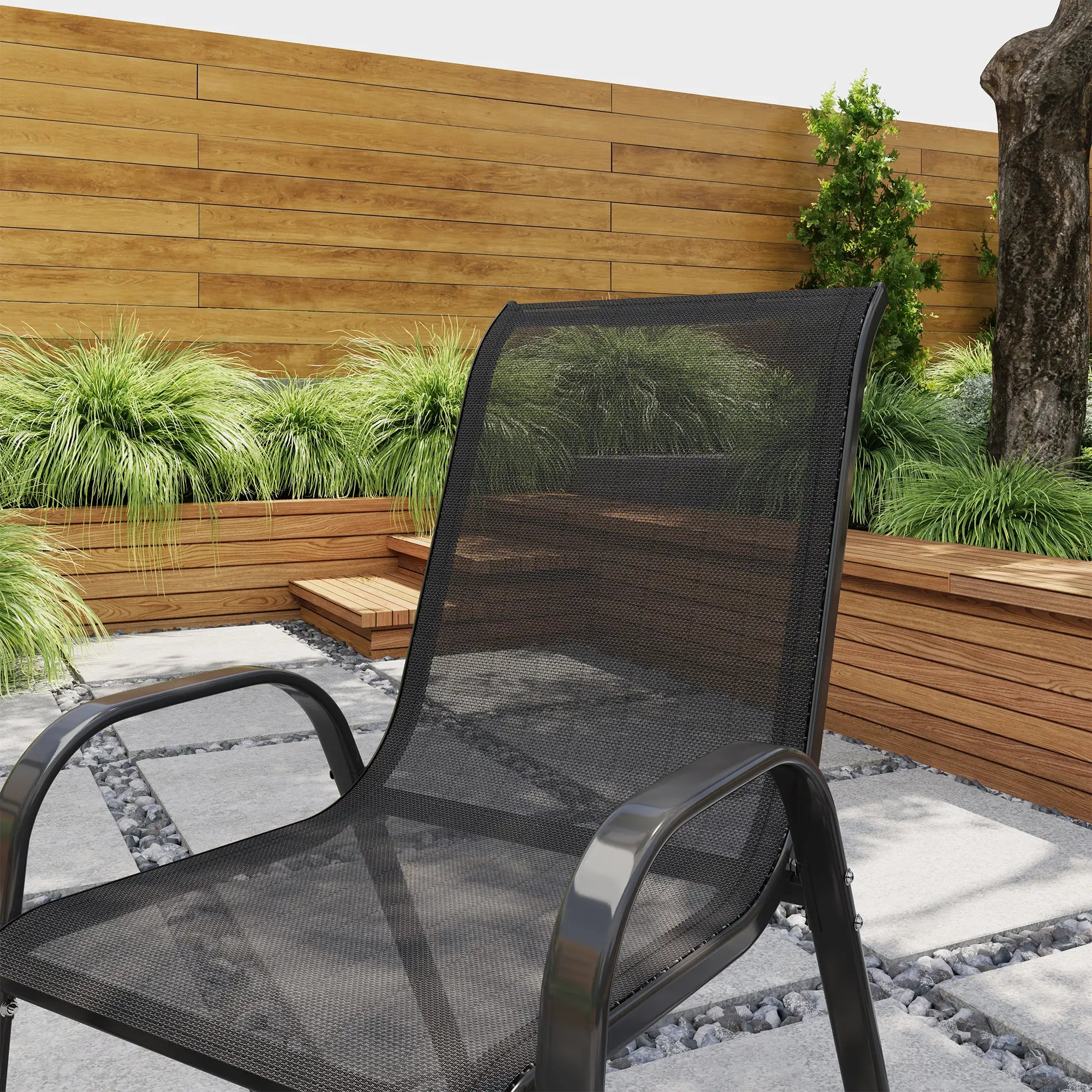 Outdoor Dining Chairs Set of 2, Stackable, High Back, Black Patio Chairs at Gallery Canada