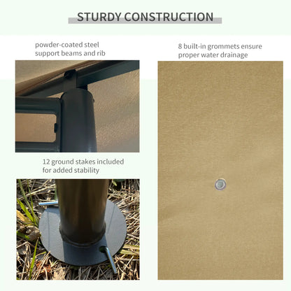 13'x10' Steel Patio Gazebo, Soft Top, 6 Removable Curtains, Khaki Gazebos at Gallery Canada