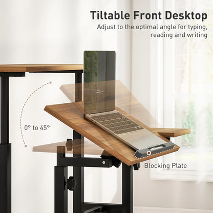 Mobile Stand Up Desk, Height Angle Adjustable, Wheels, Brown Computer Desks at Gallery Canada