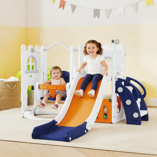 6-In-1 Baby Swing Playset, Indoor Slide Swing Set, Orange