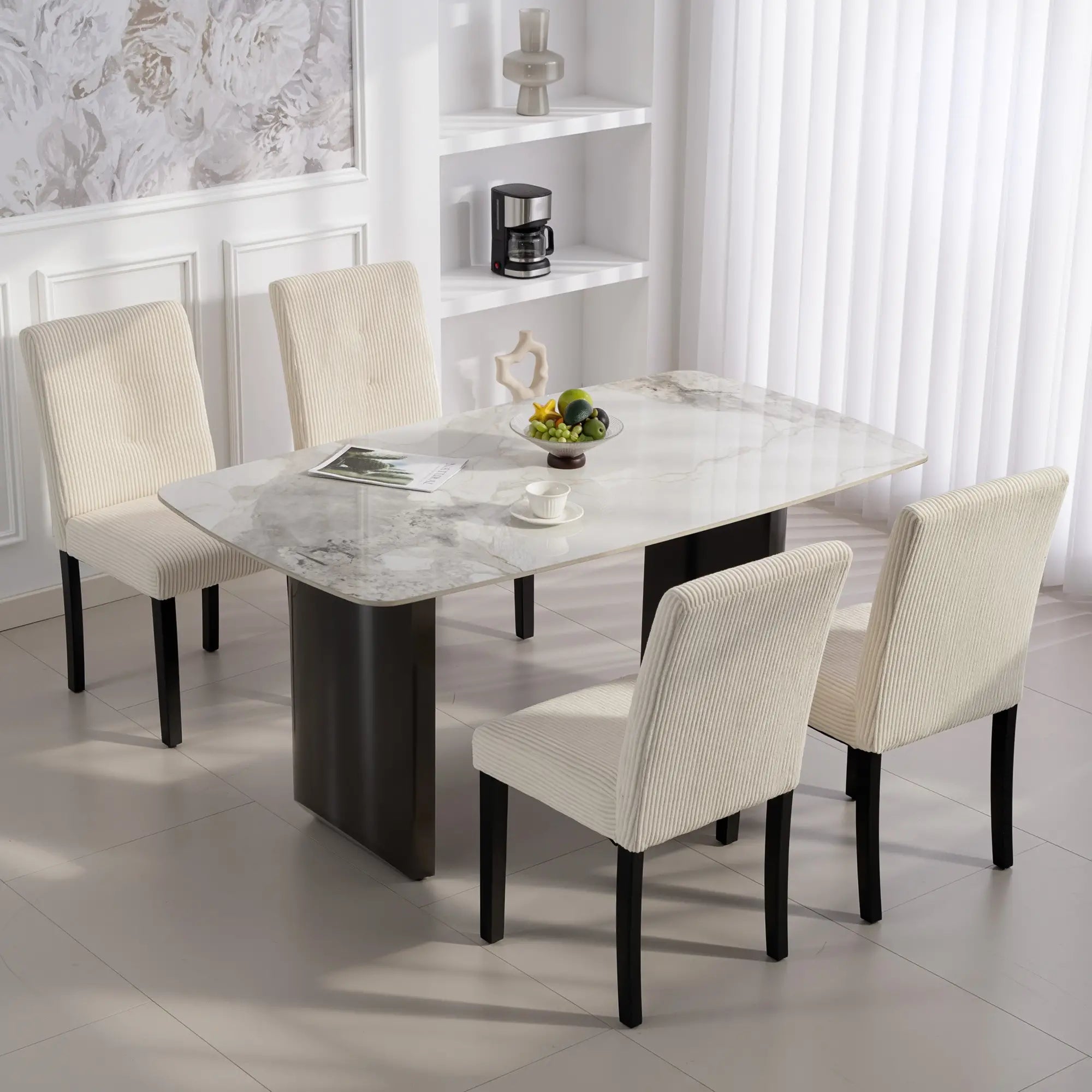 Modern Dining Chairs Set of 4, Rubberwood Legs, Padded Seat, Beige Dining Chairs at Gallery Canada