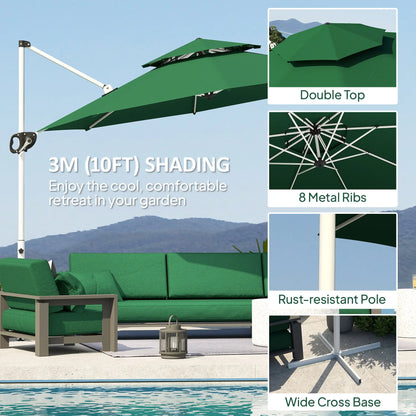 10 FT Cantilever Patio Umbrella, 360° Rotation, Adjustable Height, Dark Green Offset Cantilever Umbrellas at Gallery Canada