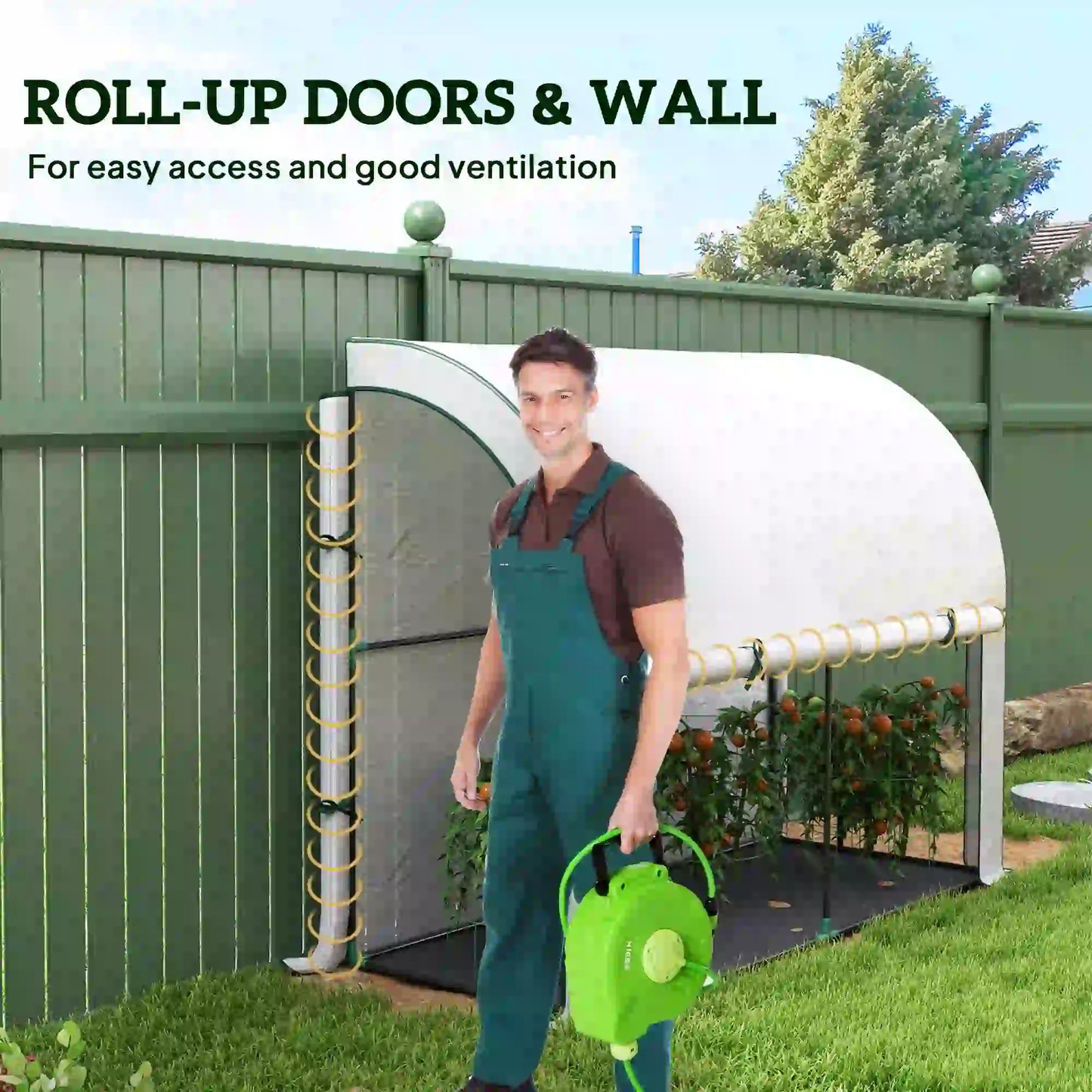 Walk-In Lean-To Greenhouse, 7' x 3' x 5', Zipper Roll-Up Doors, White