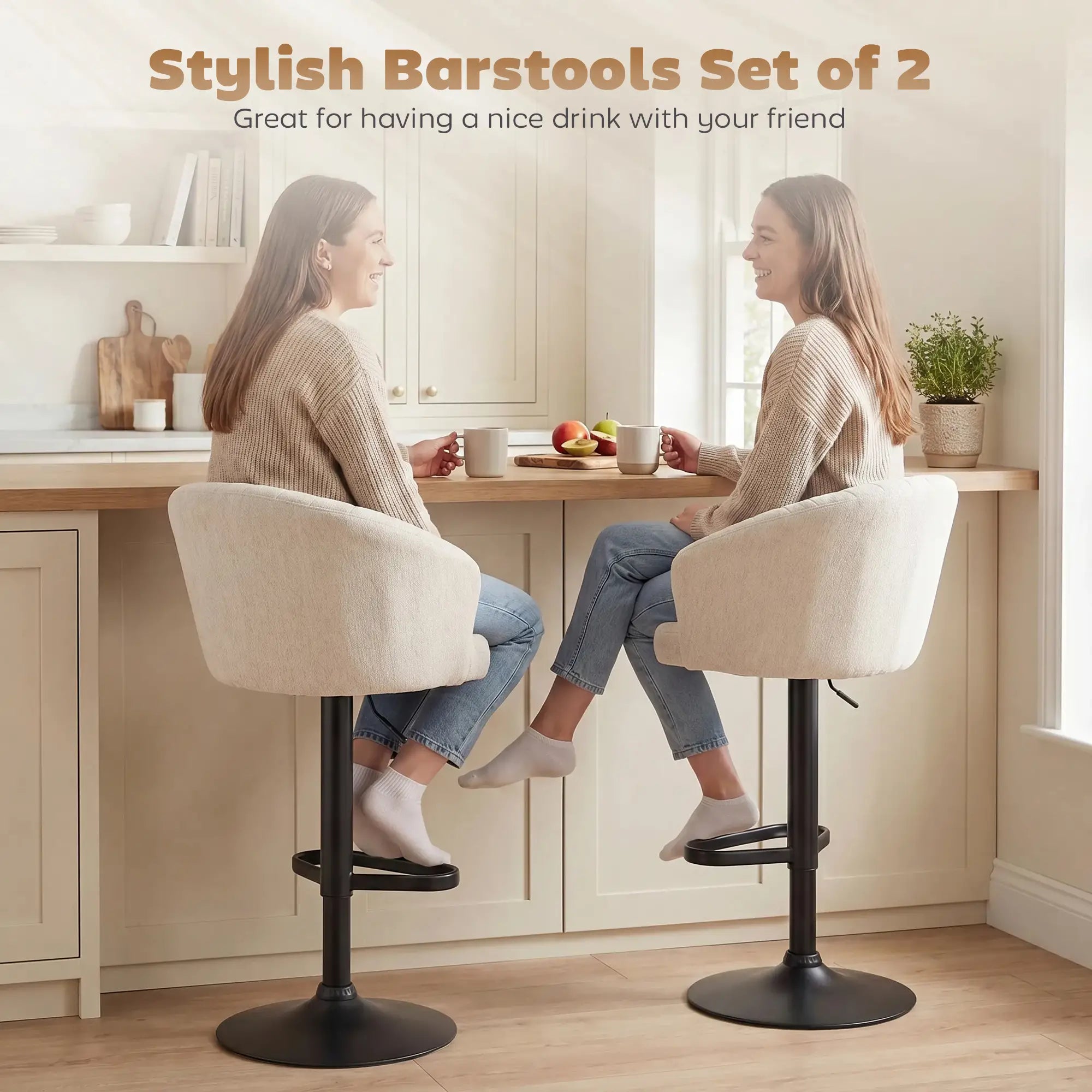 Swivel Counter Height Barstools Set of 2, Adjustable Height, Beige Bar Stools at Gallery Canada