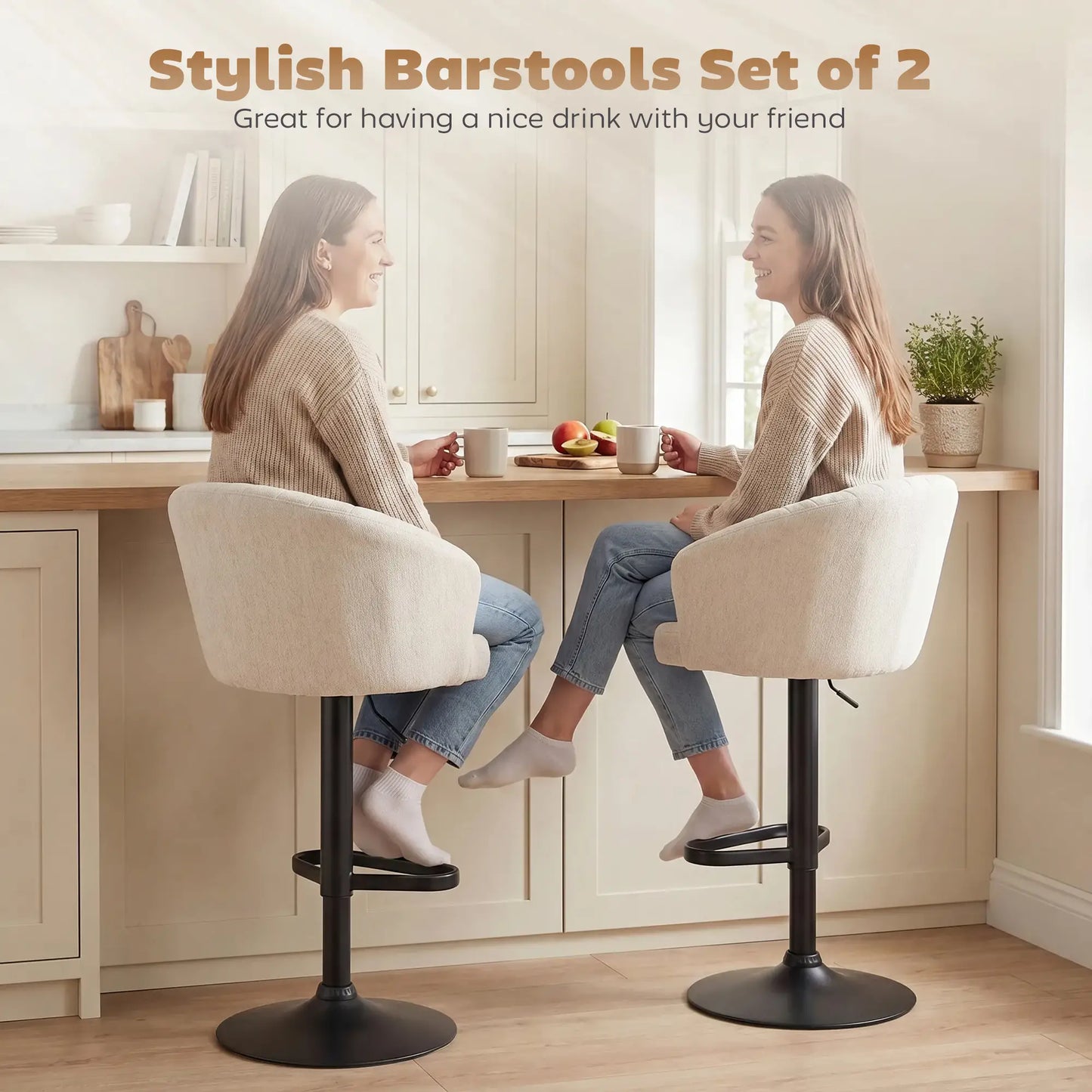 Swivel Counter Height Barstools Set of 2, Adjustable Height, Beige Bar Stools at Gallery Canada