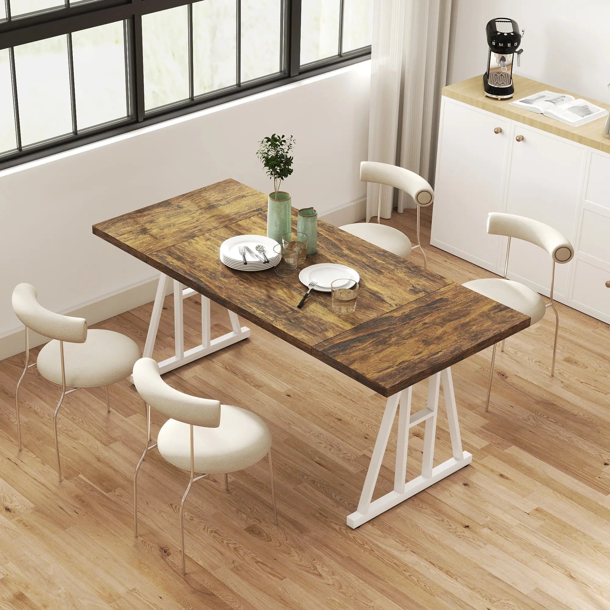 Farmhouse Kitchen Table for 8, Rectangular, White and Brown Dining Tables at Gallery Canada